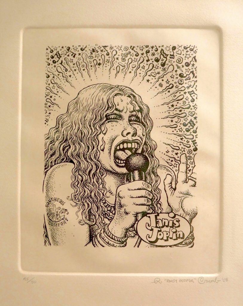 A pencil portrati of Janis Joplin by R. Crumb, which was originally intended to be the cover art for her "Cheap Thrills" album.