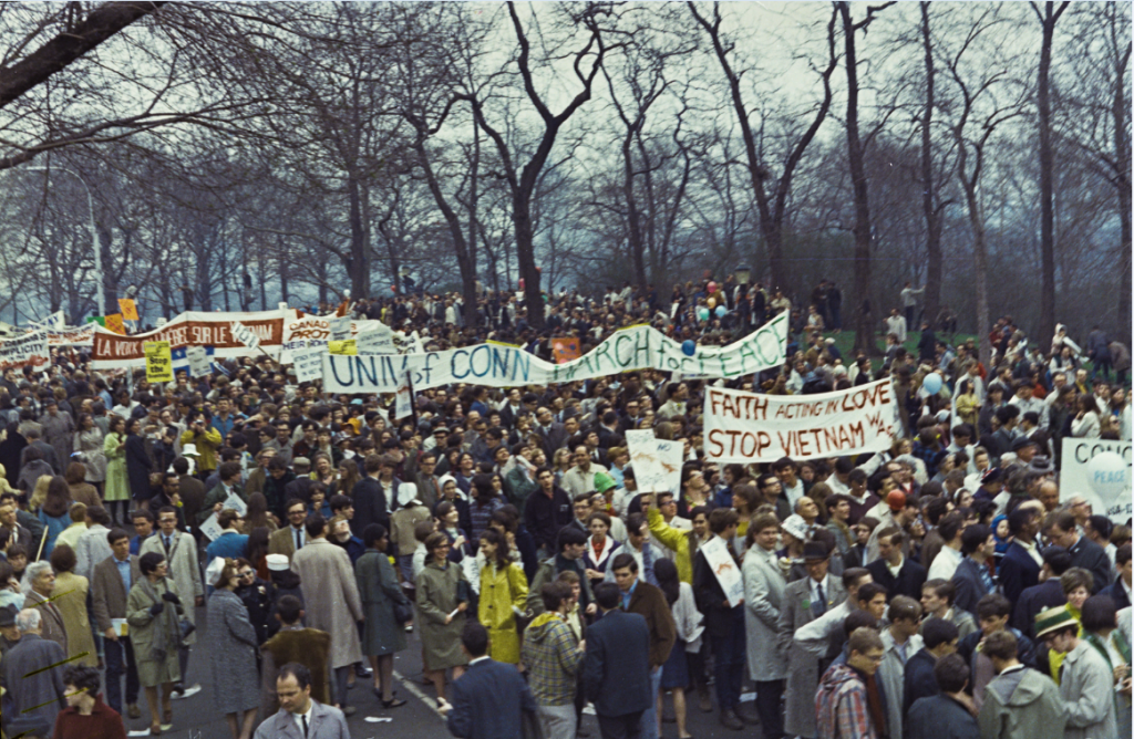 A large group of UConn students participating in an antiwar march in New York City on April 15, 1967.