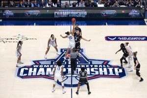 The Huskies won their final AAC conference tournament on Monday. (Stephen Slade/UConn Athletic Department)
