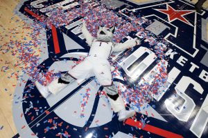 Victory is sweet for the UConn Huskies, who leave the American Athletic Conference undefeated. (Stephen Slade /  UConn Athletic Department)