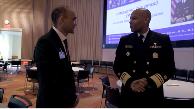 US Surgeon General Jerome Adams speaks with UConn Health CEO Dr. Andy Agwunobi.
