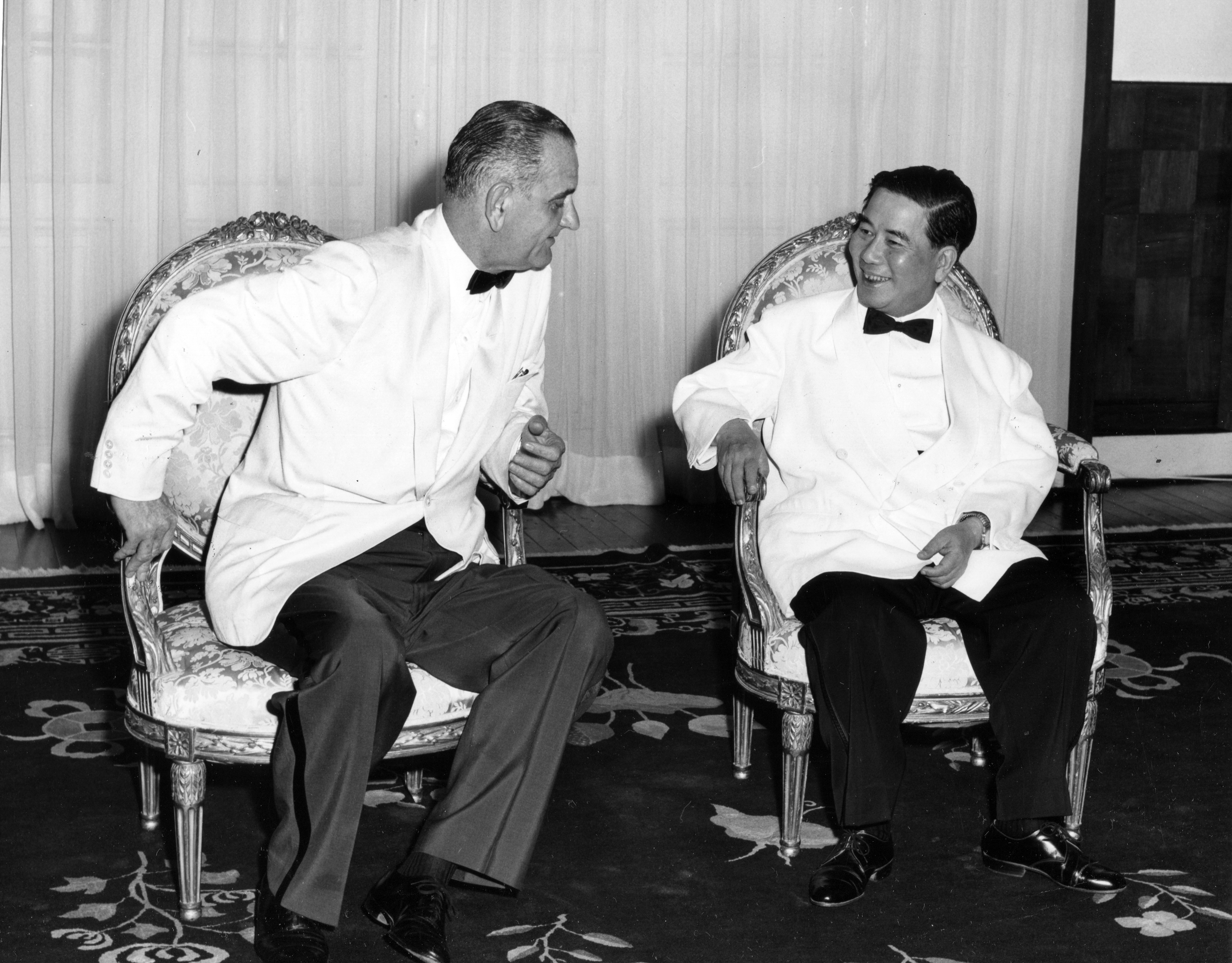 As part of his Goodwill Tour of Southeast Asia, American Vice President Lyndon B Johnson (left) meets with Vietnamese President Ngo Dinh Diem at Independence Palace, Saigon (later Ho Chi Minh City), Vietnam, May 1961.