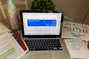 Lauren Niessing laptop for teaching at home