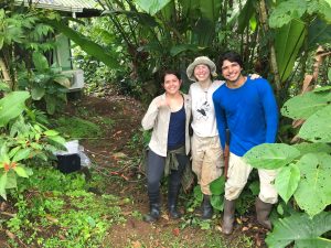 Breanna Mora, Christina Baer, and Christopher Martinez with one of the portable heaters in the field. (Photo by Carissa Ganong)