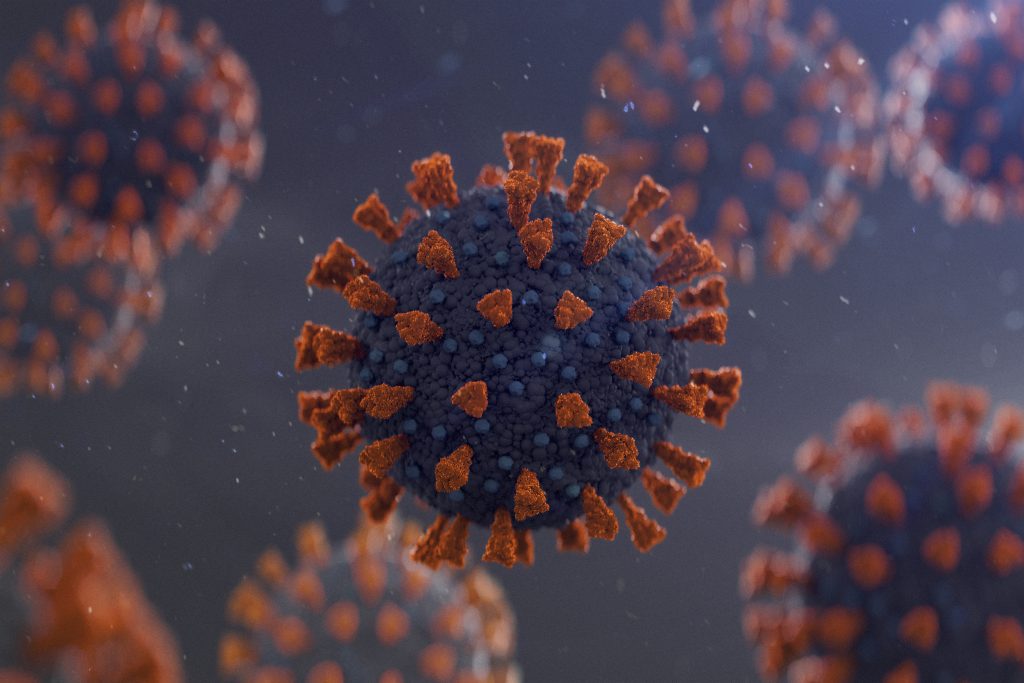 A computer-generated illustration of a coronavirus microbe