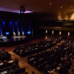 A view of the gubernatorial debate at the Jorgensen Center for the Performing Arts on Sept. 26, 2018. (Peter Morenus/UConn Photo))