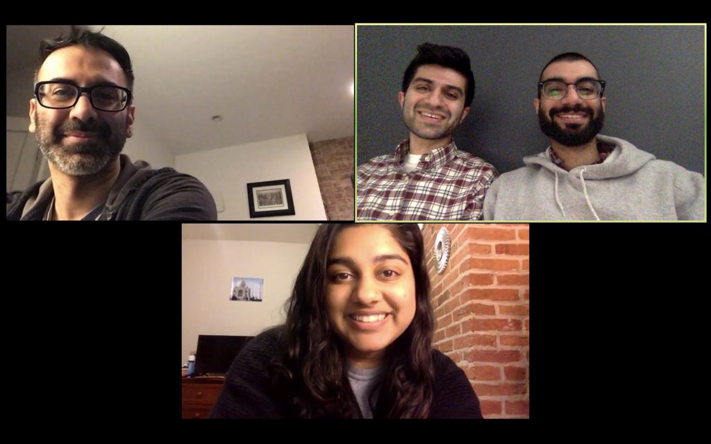 Aziz Sandhu (bottom), Sameer Laul (far right), Sahil Laul (center right) and Anupam Laul collaborated over Zoom video calls to design their product.