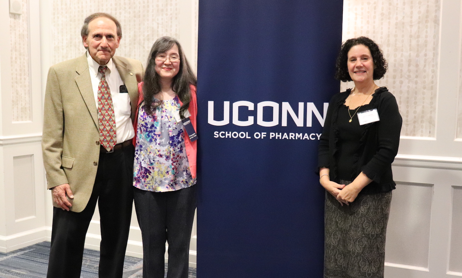 Left to right: Dennis Chapron , Devra Dang and Jill Fitzgerald, Director of Experiential Education at the 2019 UConn School of Pharmacy Preceptor banquet.
