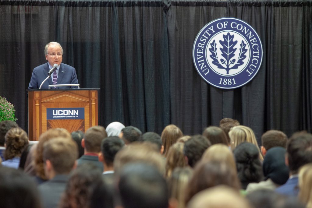 Phil Hritcko addresses students during the 2019 Professionalism Ceremony
