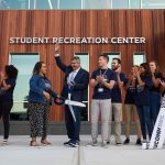 USG President Priyanka Thakkar '20 (BUS) and President Tom Katsouleas cut the ribbon to open the new Student Recreation Center on Aug. 25, 2019. (Peter Morenus/UConn Photo)