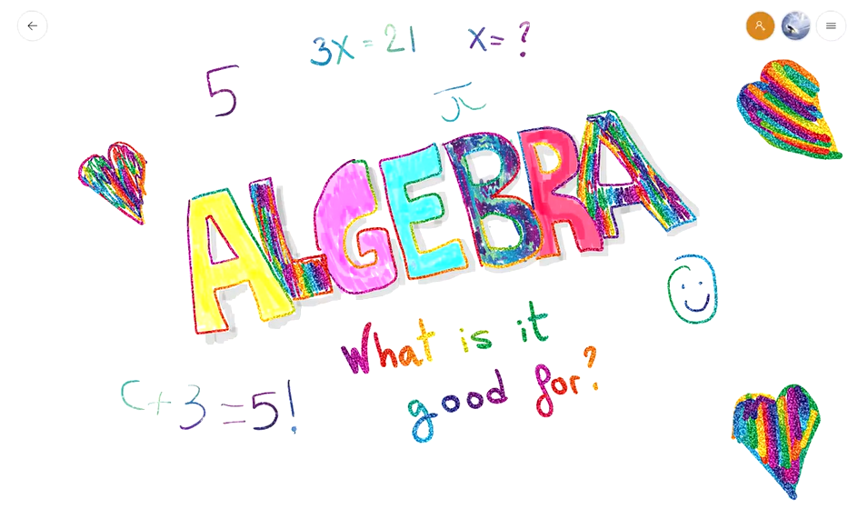 An opening illustration from Professor Álvaro Lozano-Robledo's YouTube videos on math, entitled "Algebra: What is it good for?"