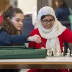 Students playing a game of chess at UConn Hartford on Feb. 28, 2019. (Sean Flynn/UConn Photo)