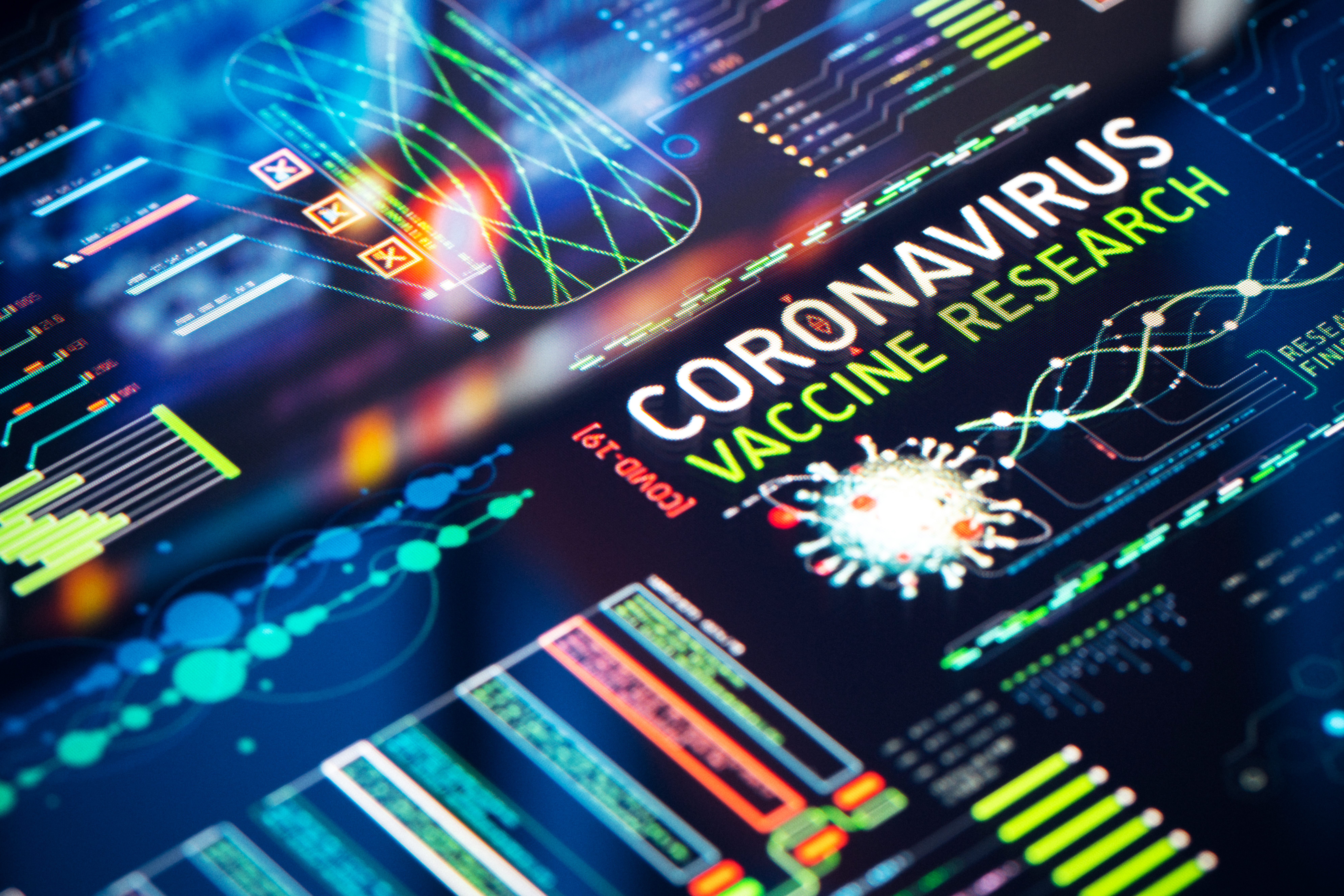 COVID-19 Coronavirus Vaccine Research Charts on Digital LCD Display