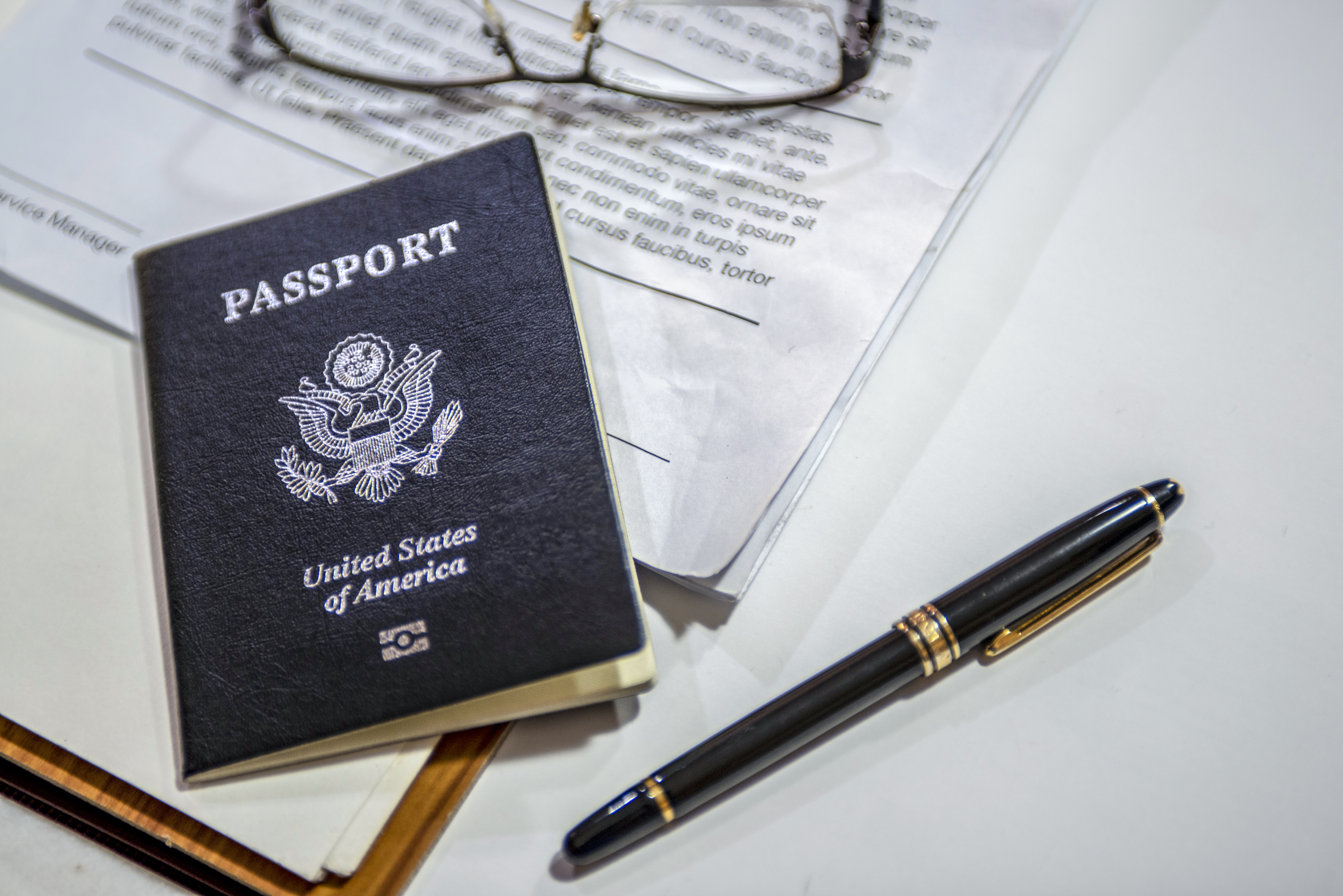 Passport on the desk of an American businessman