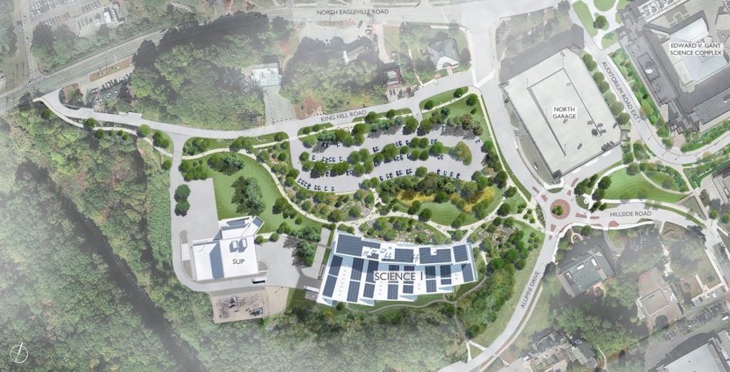 An architect's conception of what the Northwest Science Quad will look like from above once construction is completed.