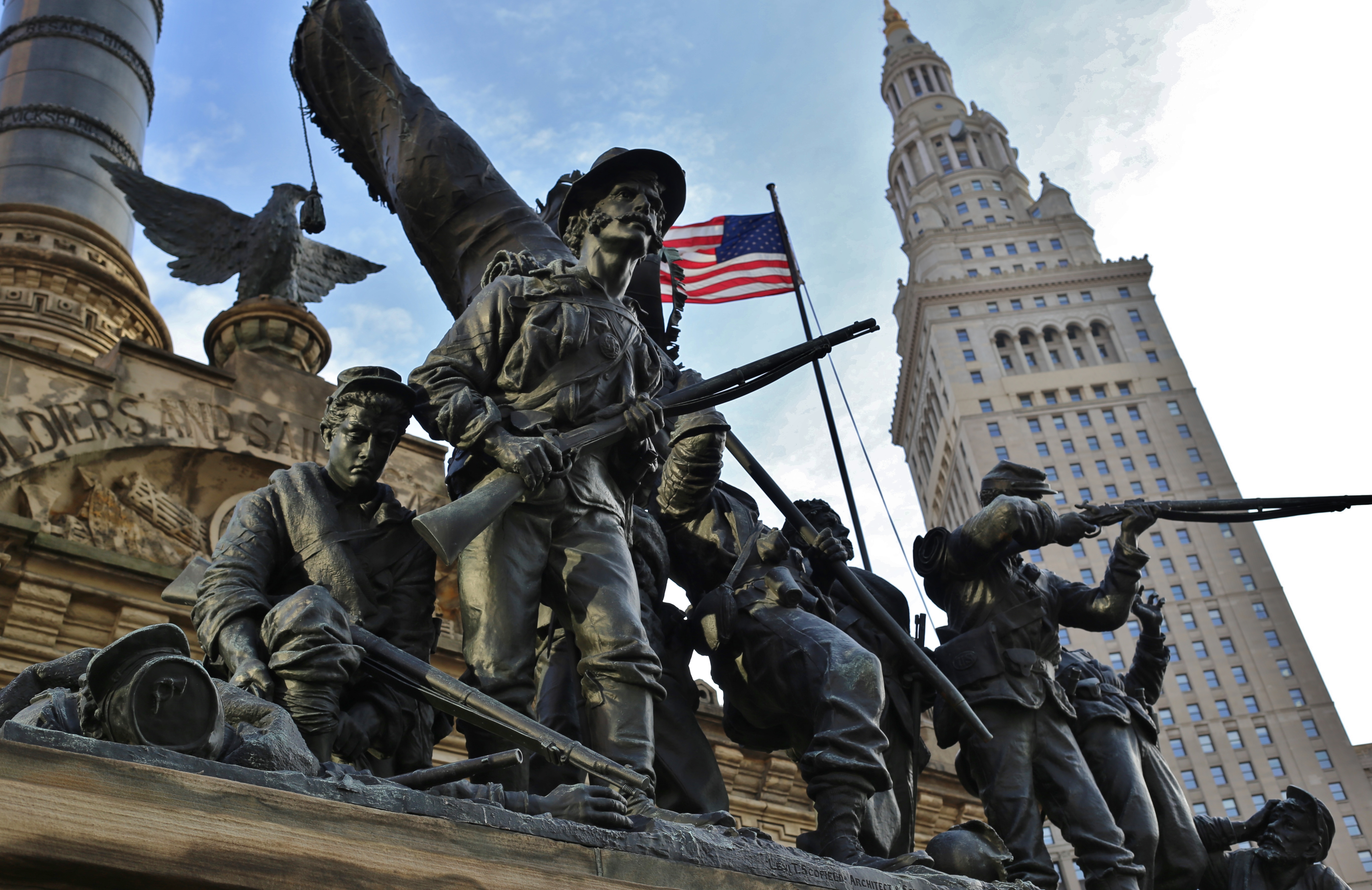 Cuyahoga County Soldiers' and Sailors' Monument is a monument to Civil War soldiers and sailors. Located in the southeast quadrant of Public Square in downtown Cleveland, it opened July 4, 1894. Cleveland, Ohio, USA