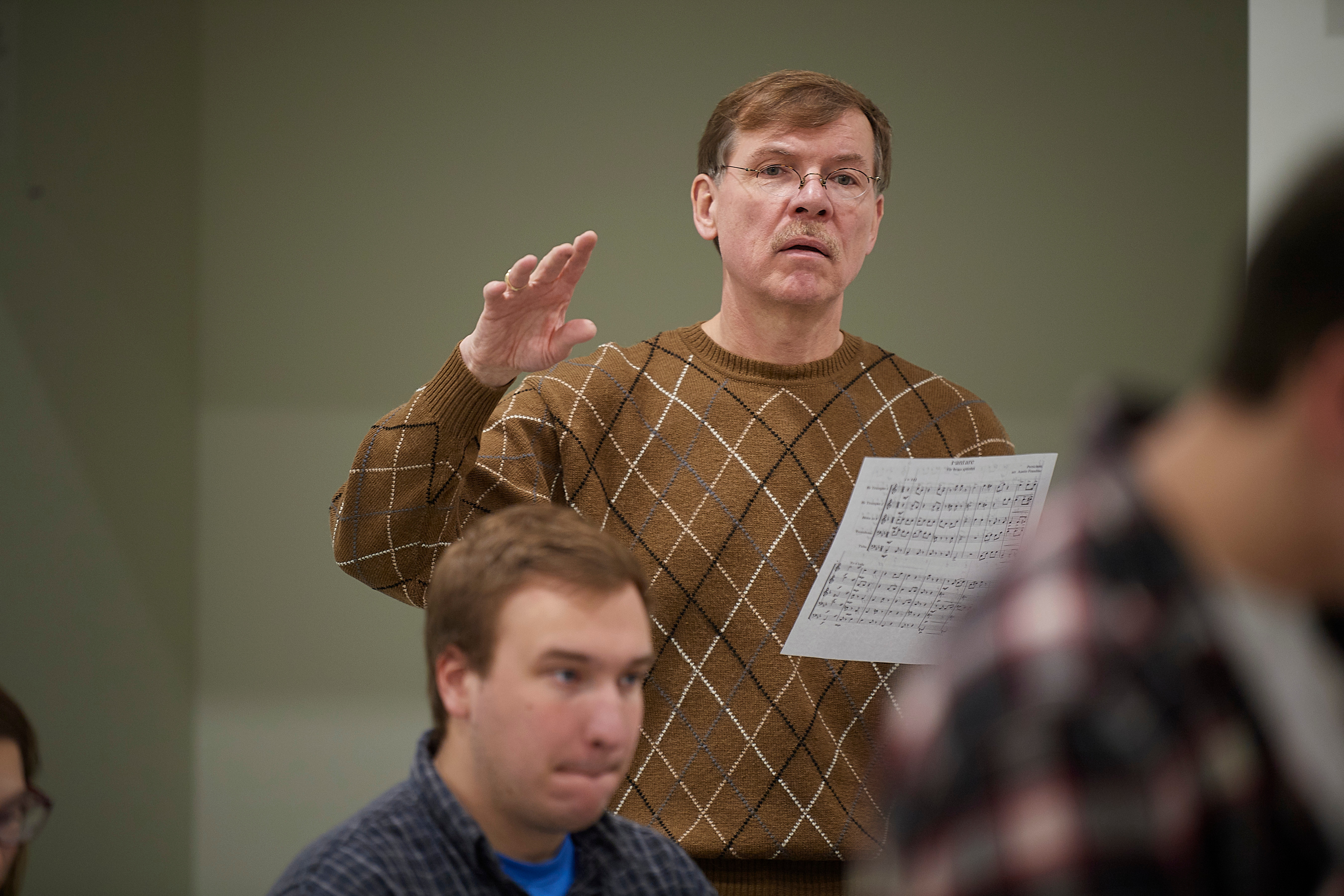 Ken Fuchs, professor of music, teaches a class on music arranging for music educators at the Music Building on March 12, 2019