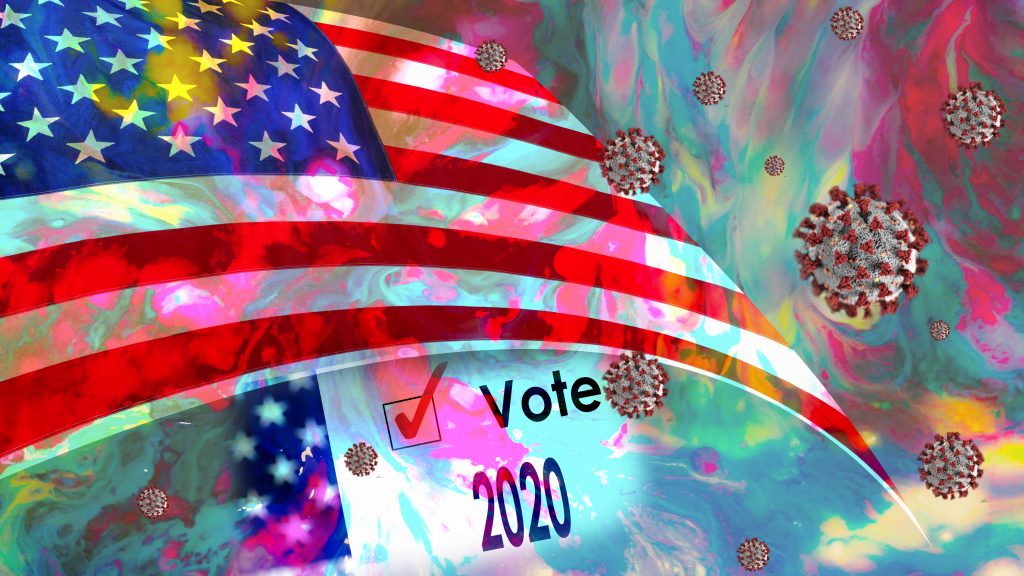Montage depicting the stress and confusion of the 2020 Presidential election.