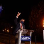 Two weeks after move-in, a socially-distant convocation welcomed the Class of 2024 to UConn. (Peter Morenus/UConn Photo)
