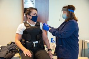 UConn Deputy Chief of Police Maggie Silver receives a vaccine for COVID-19