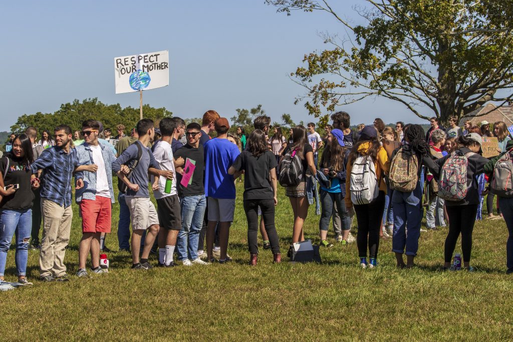 Students gather on the Great Lawn during the Climate Strike on Sept. 20, 2019. (Sean Flynn/UConn Photo)