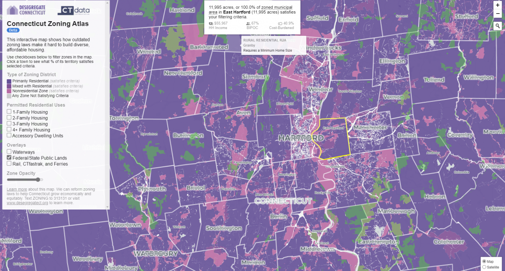 Screenshot of the interactive CT Zoning Atlas