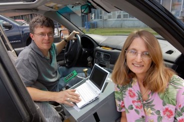 Chris Simon and John Cooley with an earlier version of the mapping datalogger in 2008.