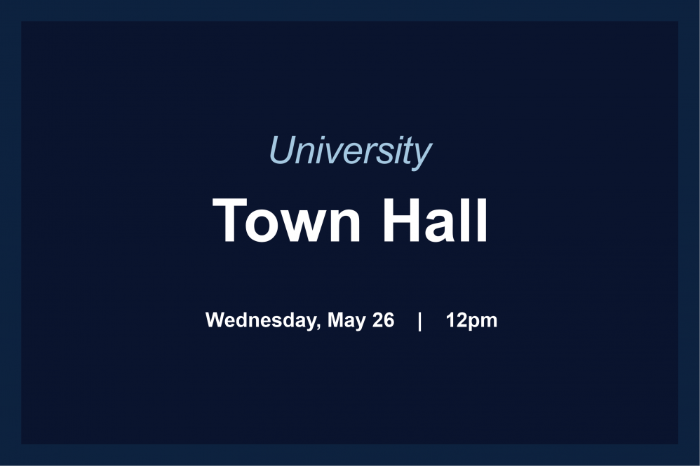 Town Hall graphic with text, date, time