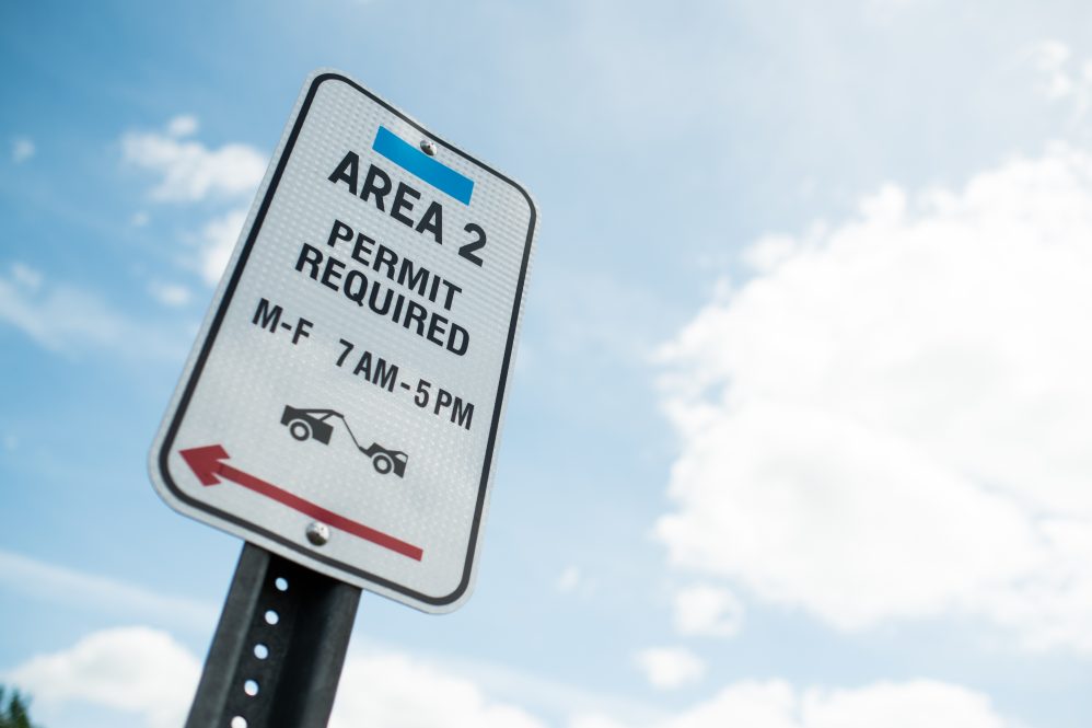 An area 2 parking sign at UConn.