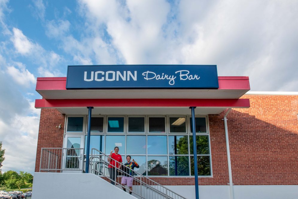 people standing outside the UConn Dairy Bar