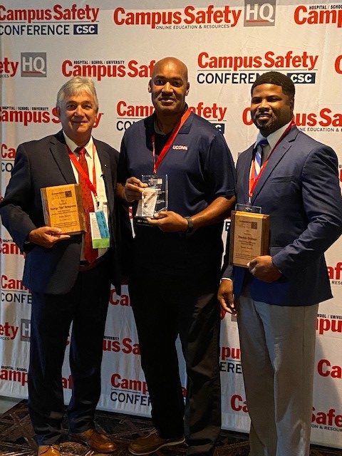 UConn Chief of Police Gerald Lewis, named the 2021 Campus Safety Director of the Year by Campus Safety Magazine, along with the two runners-up at the San Antonio conference where he received the award.