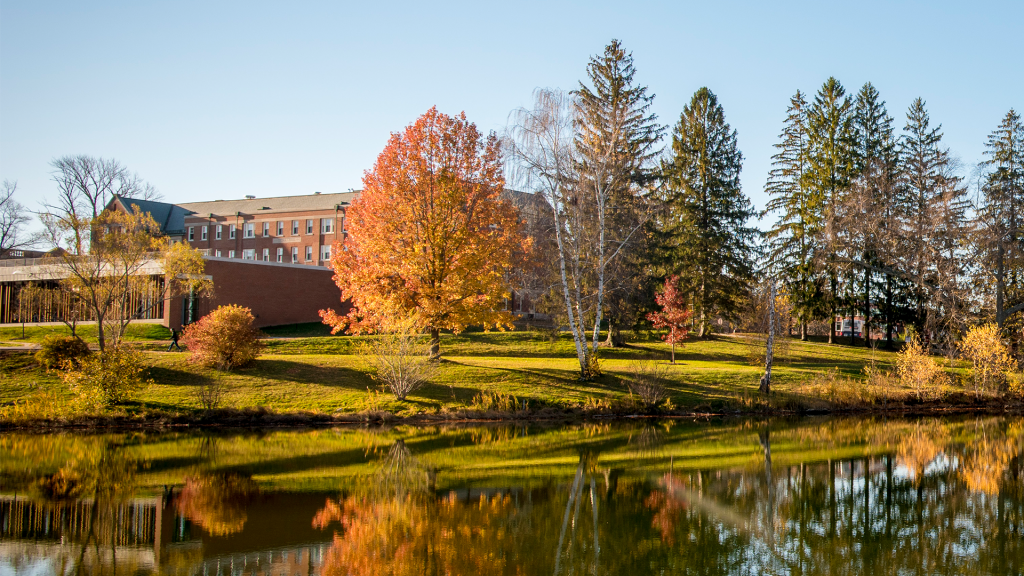 A view of Storrs Hall in the fall.