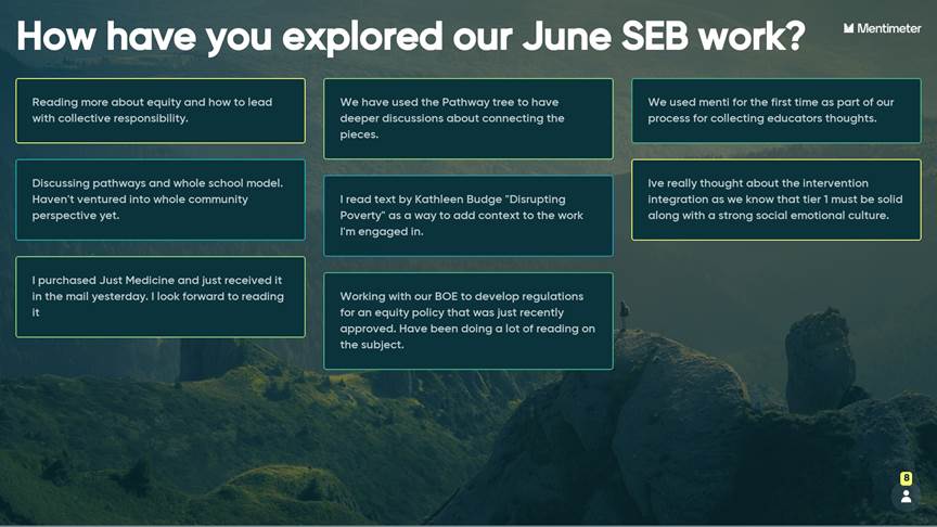 SEB Leader Academy participants answer the question: How have you explored our June SEB work?