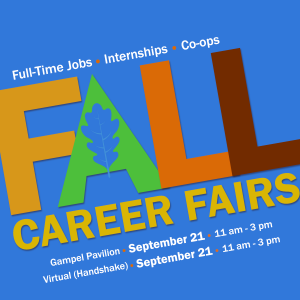 A graphic announcing the return of in-person career fairs at UConn.