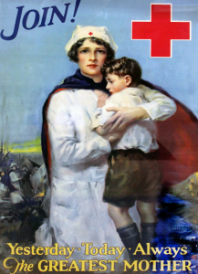 A Red Cross poster depicts nurses.