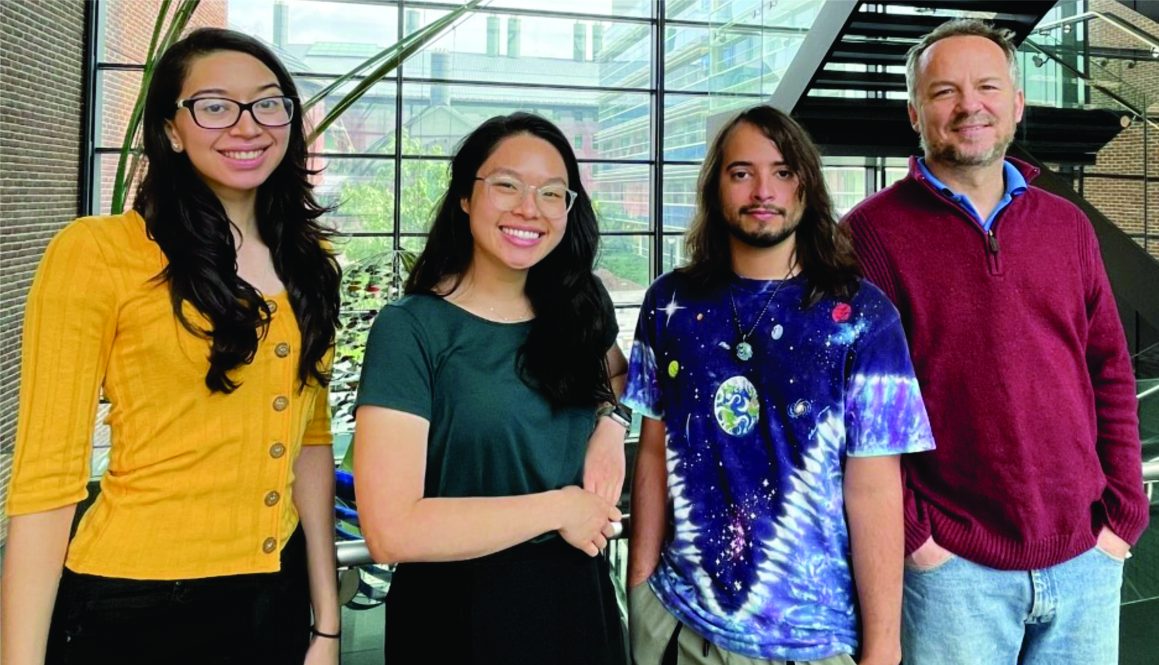 From left to right: graduate students Brenda Milla, Maggie Khuu, and Jaseph Soto Perez, with Professor Dan Mulkey (Photo courtesy of Andre Jang).