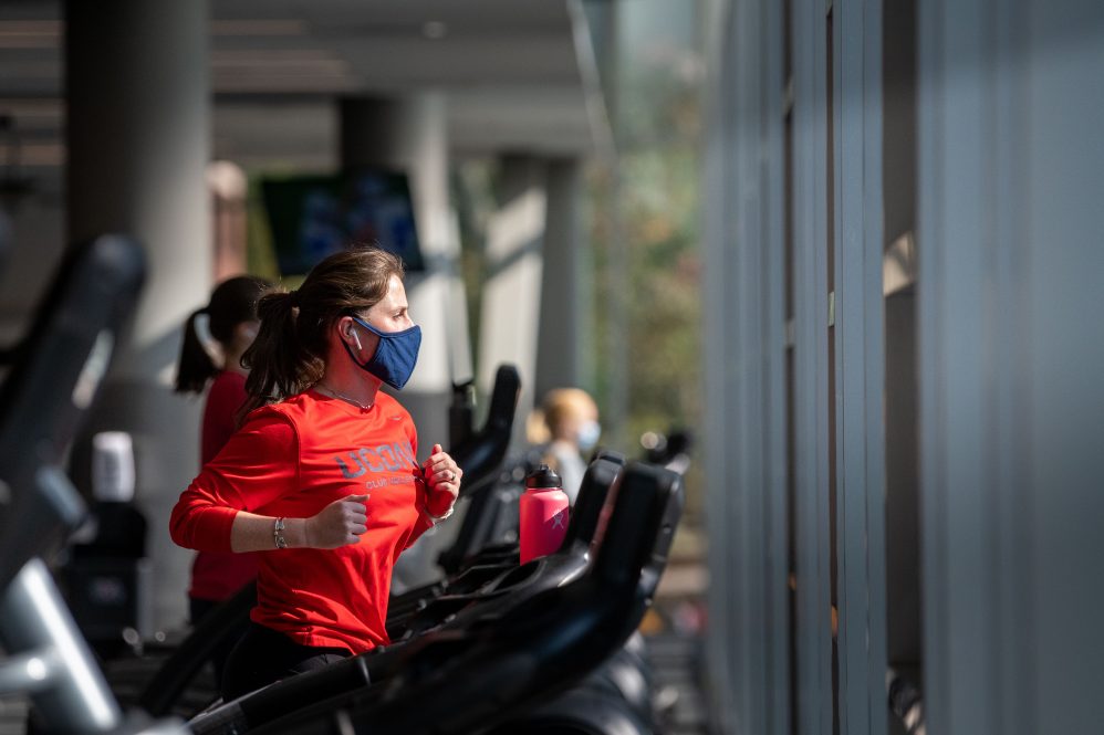 Student using treadmills at the Rec Center on September 21, 2020.