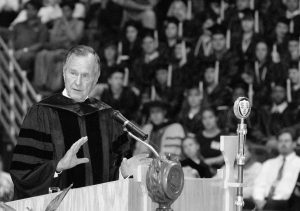 George Bush talks at undergraduate commencement ceremonies.