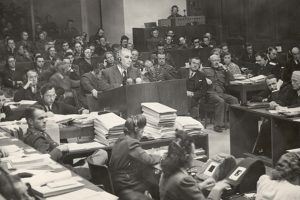 Thomas J. Dodd cross-examines Alfred Rosenberg before the International Military Tribunal at Nuremberg (Thomas J. Dodd Papers, Archives & Special Collections, University of Connecticut Libraries)