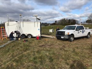 Setting up a weather station at the UConn Depot Campus as part of the NASA IMPACTS campaign (Courtesy of Diego Cerrai). 