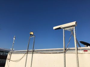 A high-speed camera facing a light, set up at the UConn Depot Campus, captures data about snowfall in real time (Courtesy of Diego Cerrai). 