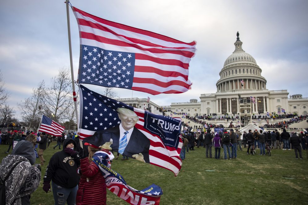Pro-Trump protesters gather in front of the U.S. Capitol Building on January 6, 2021 in Washington, DC. A pro-Trump mob later stormed the Capitol, breaking windows and clashing with police officers. Five people died as a result.