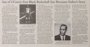 A page from the UConn Advance about the first Black basketball player at UConn.