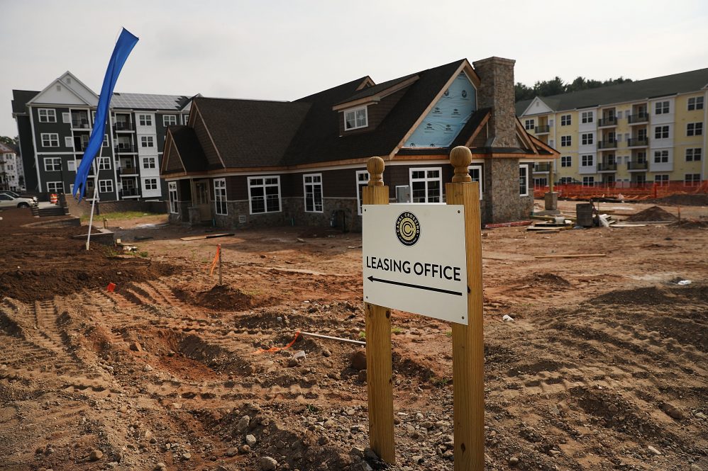 A luxury apartment complex under construction in Hamden. Finance professor Jeffrey Cohen says Connecticut is on the verge of a boom in new apartment construction.