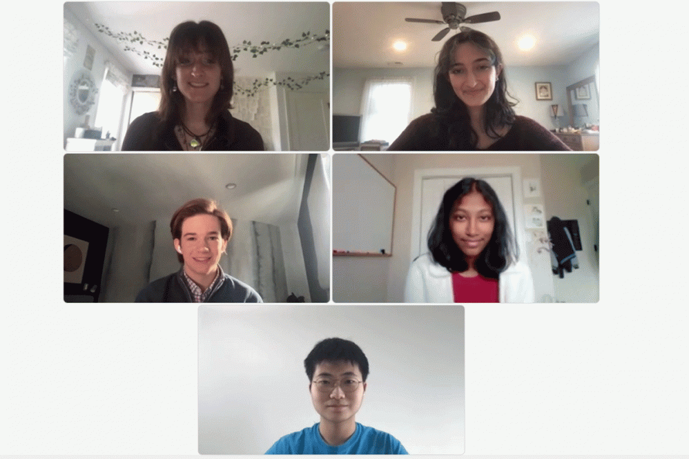 Screen grab of five students on web conference