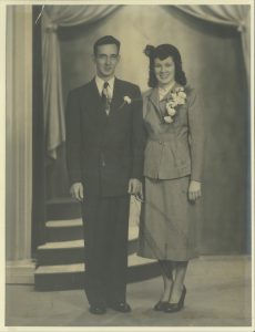Robert Ricard’s parents, Armand and Shirley on their wedding day, 1947 at Saint James Roman Catholic Church, Danielson, Connecticut.  