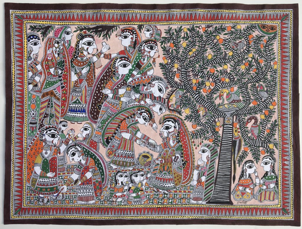 "Marriage Preparations" by Dulari Devi, one of dozens of examples of Indian Mithila art currently on display in an exhibition at the Benton Museum of Art.