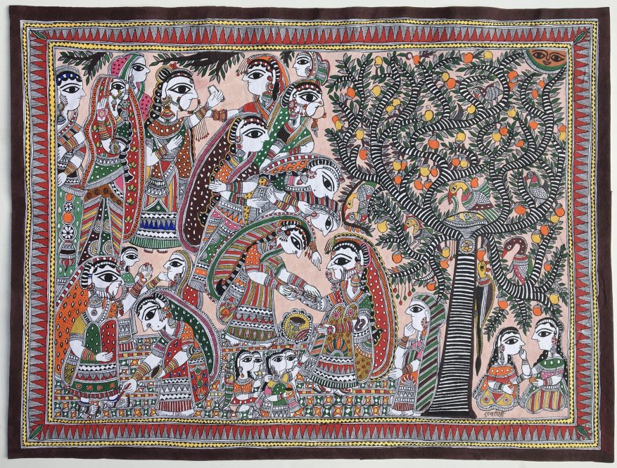 "Marriage Preparations" by Dulari Devi, one of dozens of examples of Indian Mithila art currently on display in an exhibition at the Benton Museum of Art.