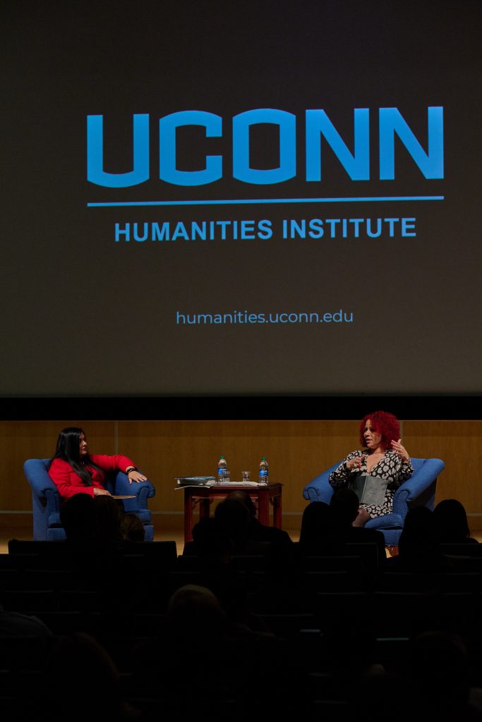 Nikole Hannah-Jones, creator of the 1619 Project, in conversation with Manisha Sinha, professor of history, at the Student Union Theater on March 30, 2022