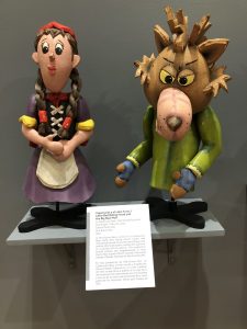 Little Red Riding Hood and the Big Bad Wolf are rod puppets by Edward Cardenales that were used in school and neighborhood performances in rural Puerto Rico.